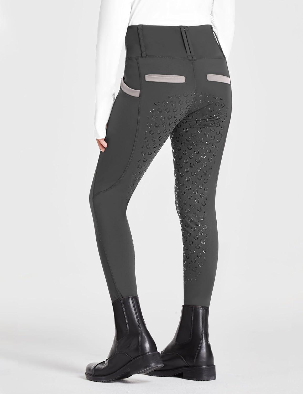 imageFitsT4 Sports Girls Riding Pants Full Seat High Waist Kids Equestrian Breeches Horse Schooling Tights Zipper PocketsDark Grey