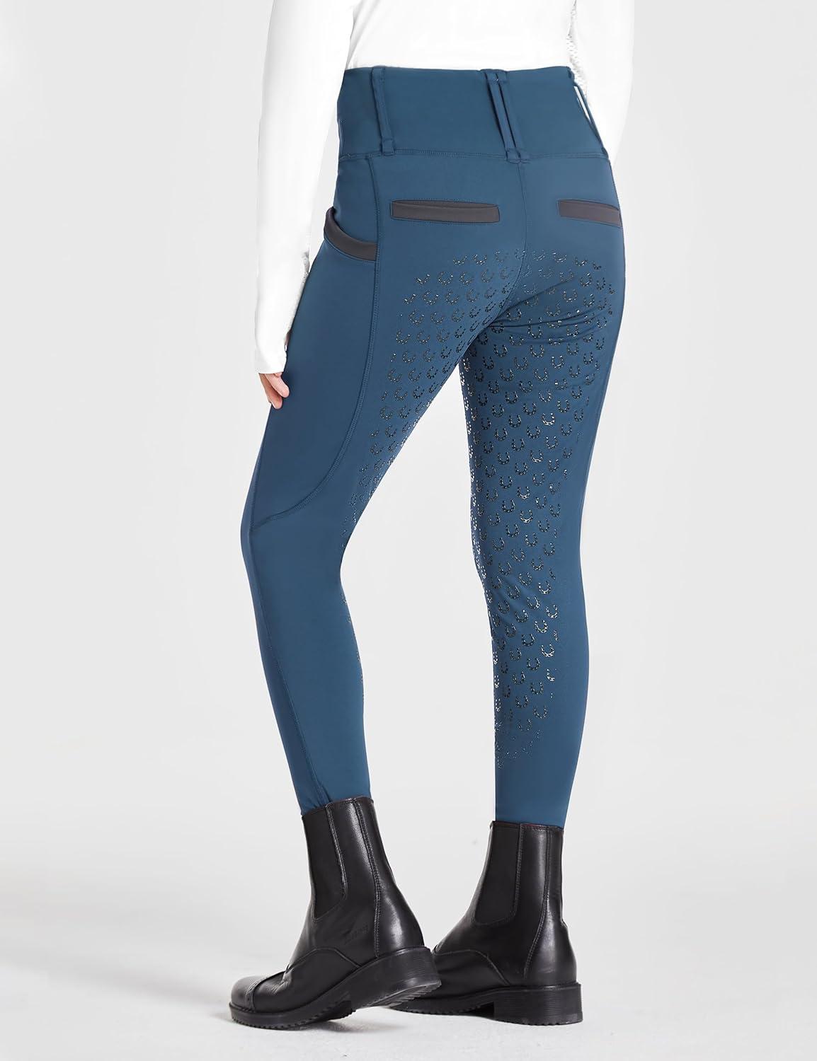 imageFitsT4 Sports Girls Riding Pants Full Seat High Waist Kids Equestrian Breeches Horse Schooling Tights Zipper PocketsPeacock Blue