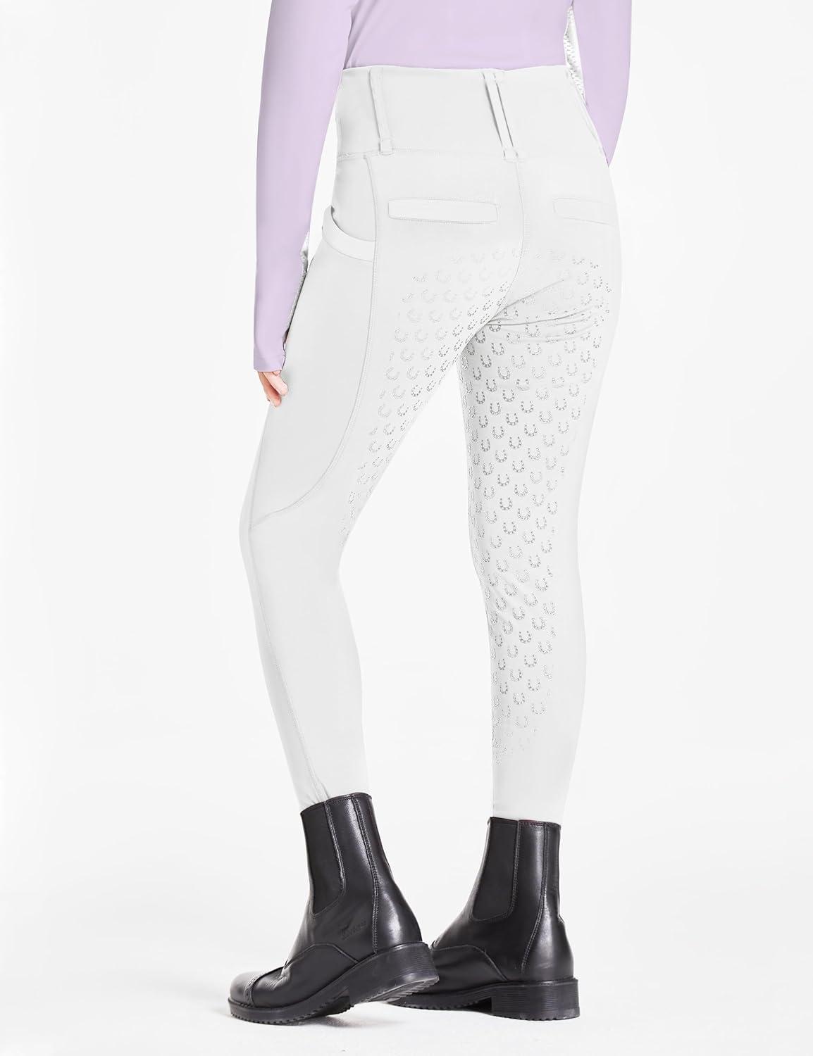 imageFitsT4 Sports Girls Riding Pants Full Seat High Waist Kids Equestrian Breeches Horse Schooling Tights Zipper PocketsWhite