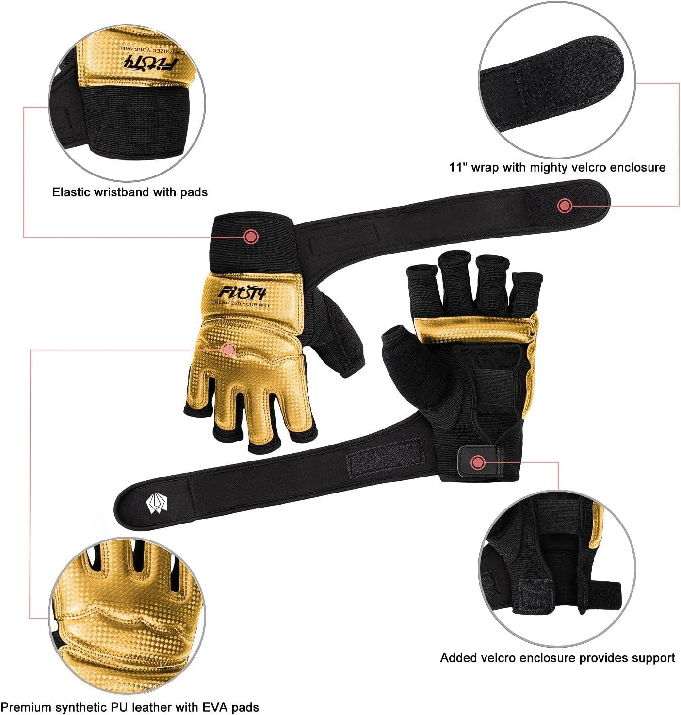 imageFitsT4 Sports Half Mitts MMA UFC Training Boxing Punch Bag Martial Arts GlovesGold