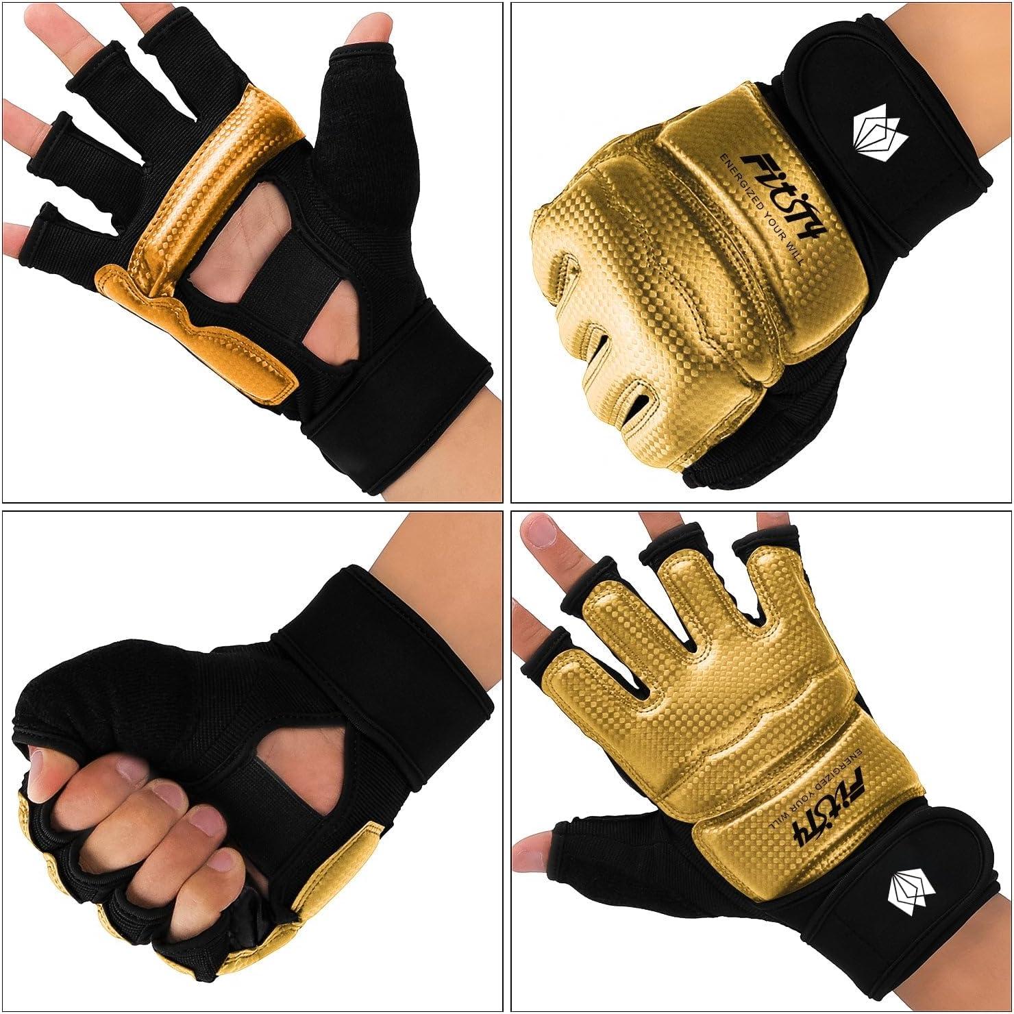 imageFitsT4 Sports Half Mitts MMA UFC Training Boxing Punch Bag Martial Arts GlovesGold