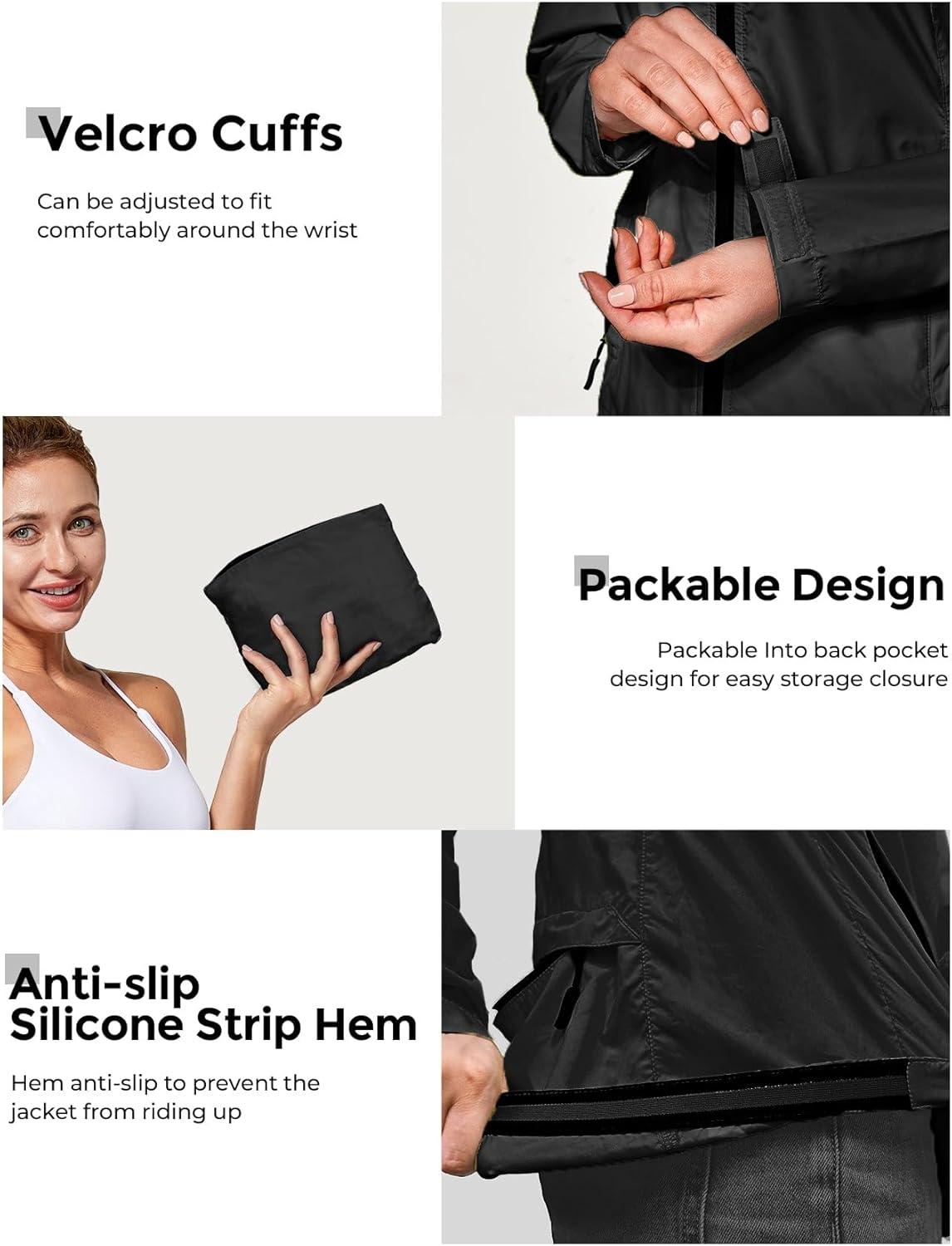 imageFitsT4 Sports Womens Cycling Running Jackets Lightweight Windproof Bike Windbreaker Reflective with HoodedBlack