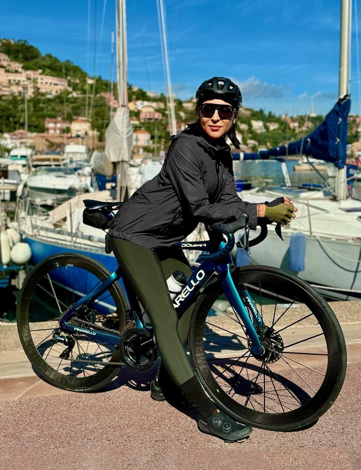 imageFitsT4 Sports Womens Cycling Running Jackets Lightweight Windproof Bike Windbreaker Reflective with HoodedBlack