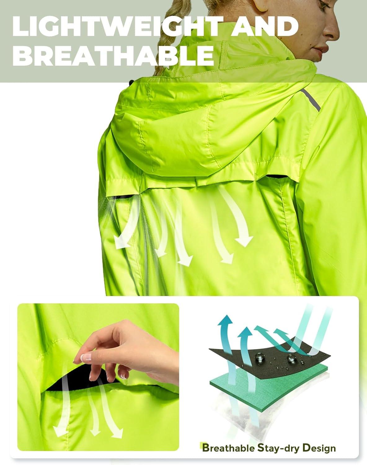 imageFitsT4 Sports Womens Cycling Running Jackets Lightweight Windproof Bike Windbreaker Reflective with HoodedFluorescent Yellow