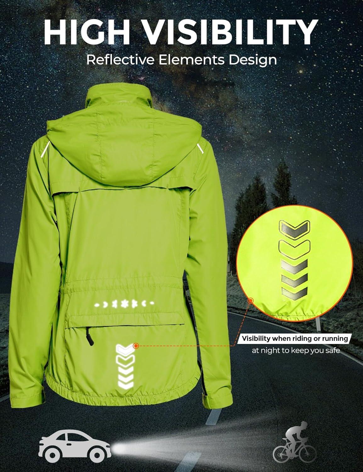 imageFitsT4 Sports Womens Cycling Running Jackets Lightweight Windproof Bike Windbreaker Reflective with HoodedFluorescent Yellow