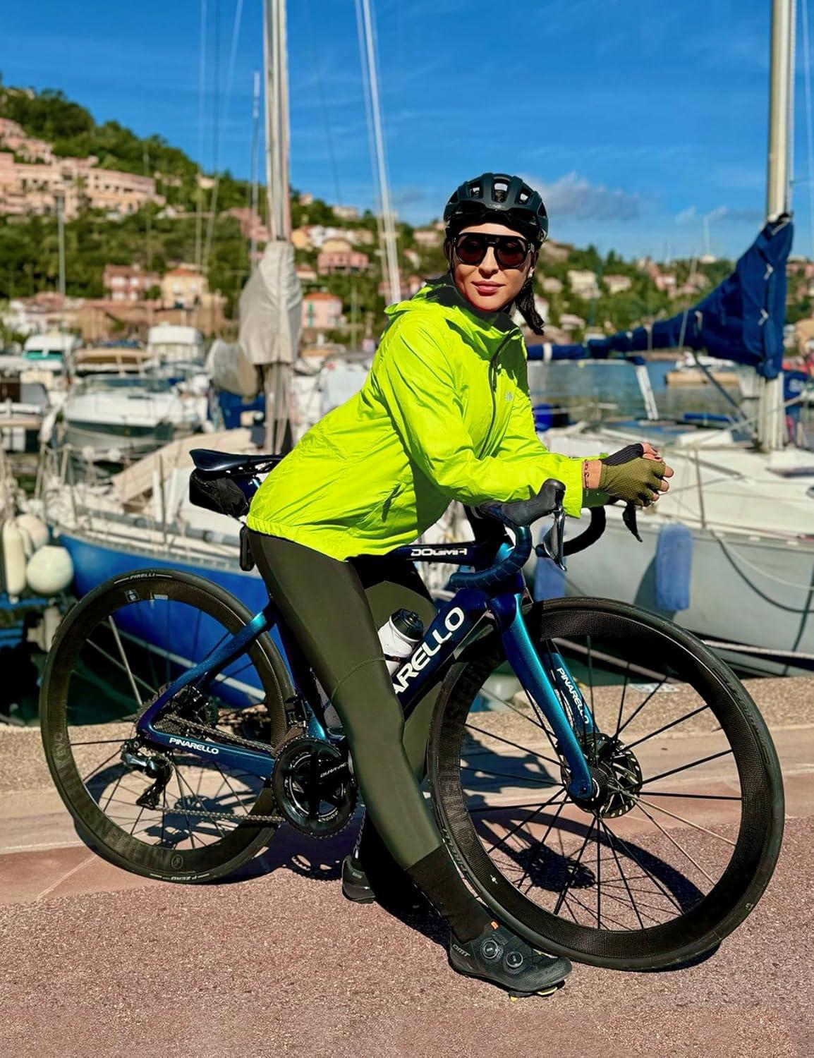 imageFitsT4 Sports Womens Cycling Running Jackets Lightweight Windproof Bike Windbreaker Reflective with HoodedFluorescent Yellow