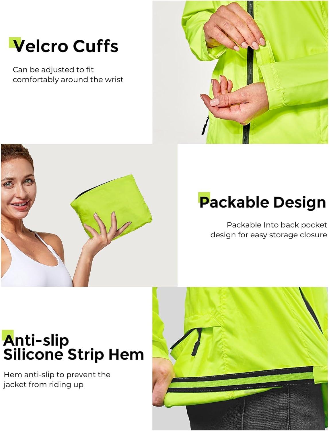 imageFitsT4 Sports Womens Cycling Running Jackets Lightweight Windproof Bike Windbreaker Reflective with HoodedFluorescent Yellow