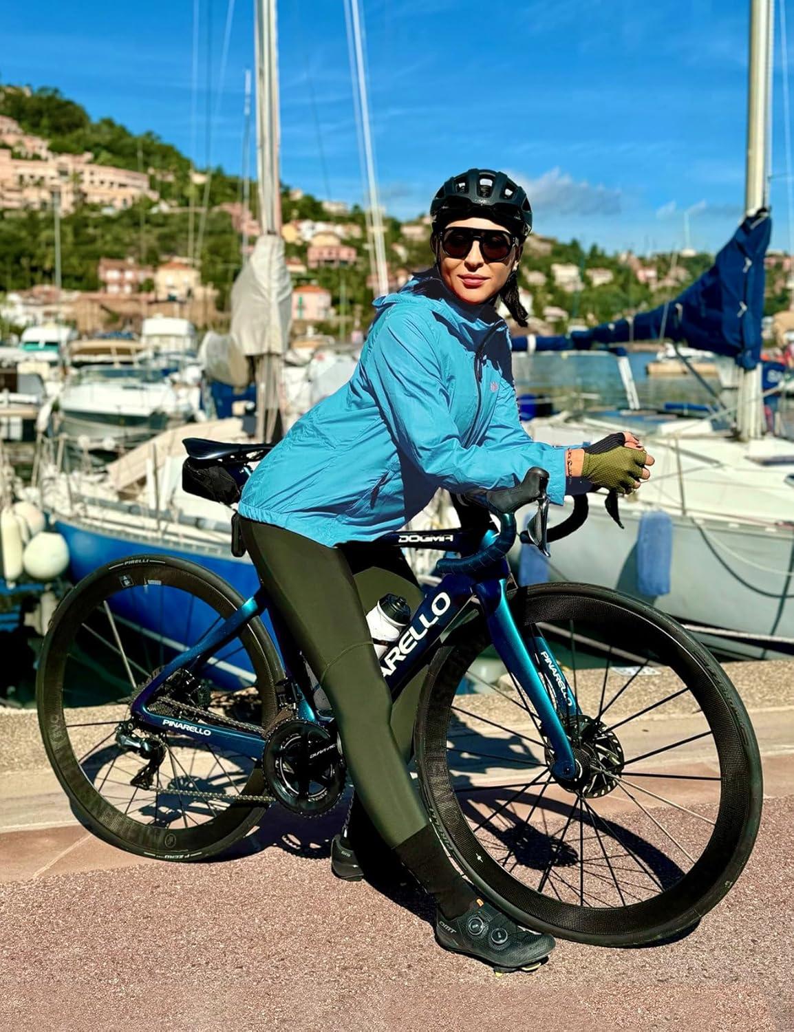 imageFitsT4 Sports Womens Cycling Running Jackets Lightweight Windproof Bike Windbreaker Reflective with HoodedLight Blue