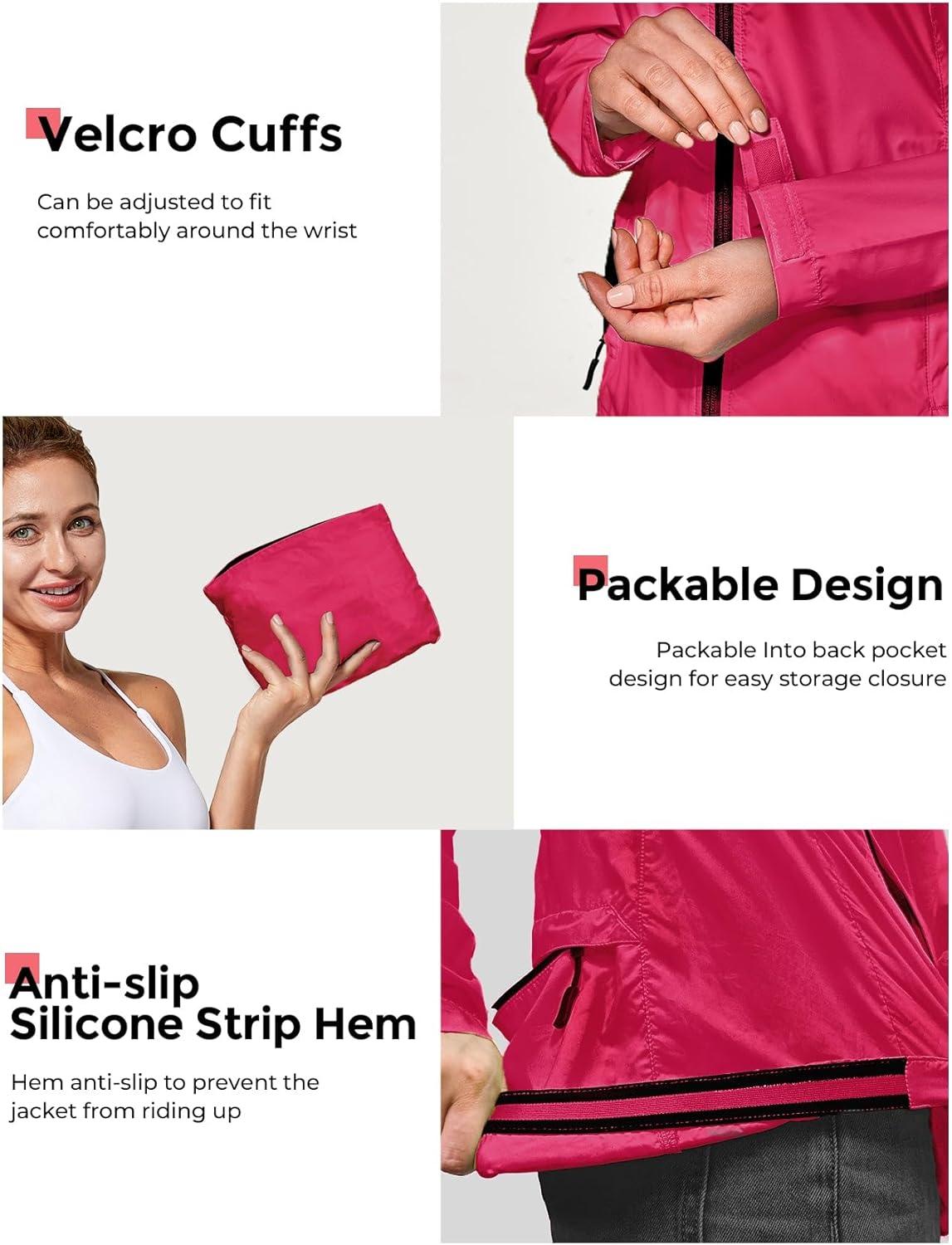 imageFitsT4 Sports Womens Cycling Running Jackets Lightweight Windproof Bike Windbreaker Reflective with HoodedRose Red