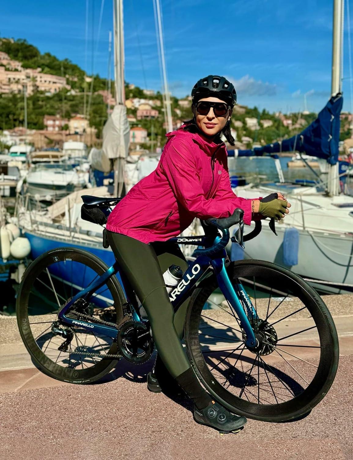 imageFitsT4 Sports Womens Cycling Running Jackets Lightweight Windproof Bike Windbreaker Reflective with HoodedRose Red