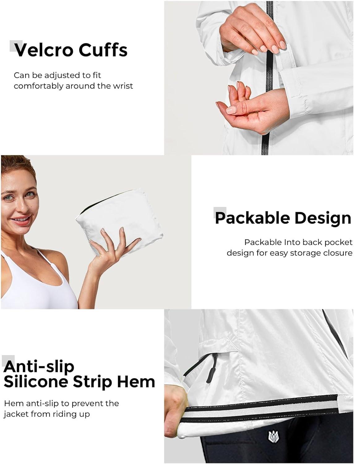 imageFitsT4 Sports Womens Cycling Running Jackets Lightweight Windproof Bike Windbreaker Reflective with HoodedWhite