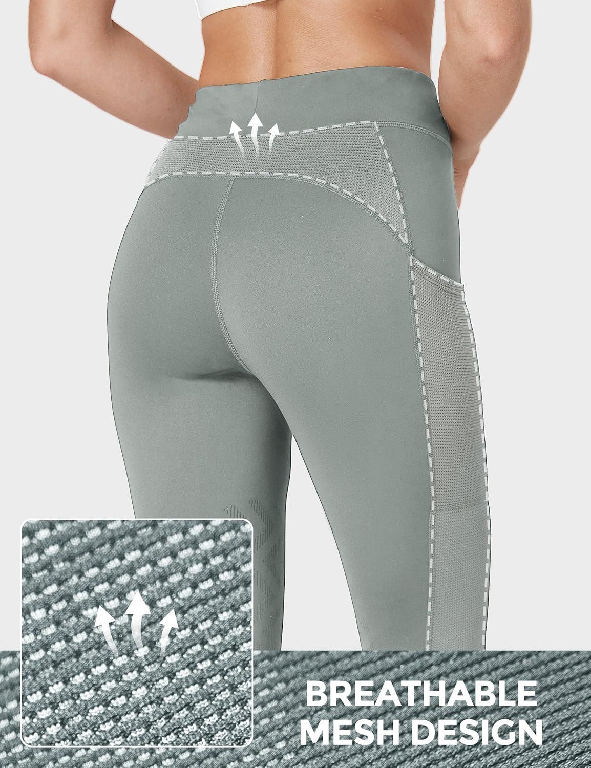 imageFitsT4 Sports Womens Horse Riding Pants KneePatch Riding Tights Ventilated Mesh Equestrian Breeches with PocketsGrey