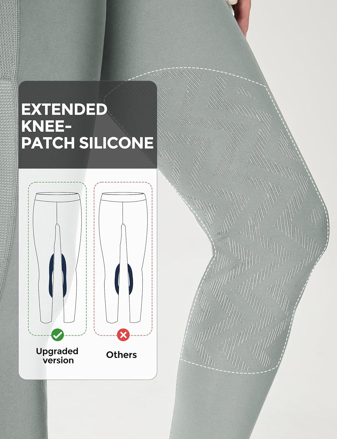 imageFitsT4 Sports Womens Horse Riding Pants KneePatch Riding Tights Ventilated Mesh Equestrian Breeches with PocketsGrey