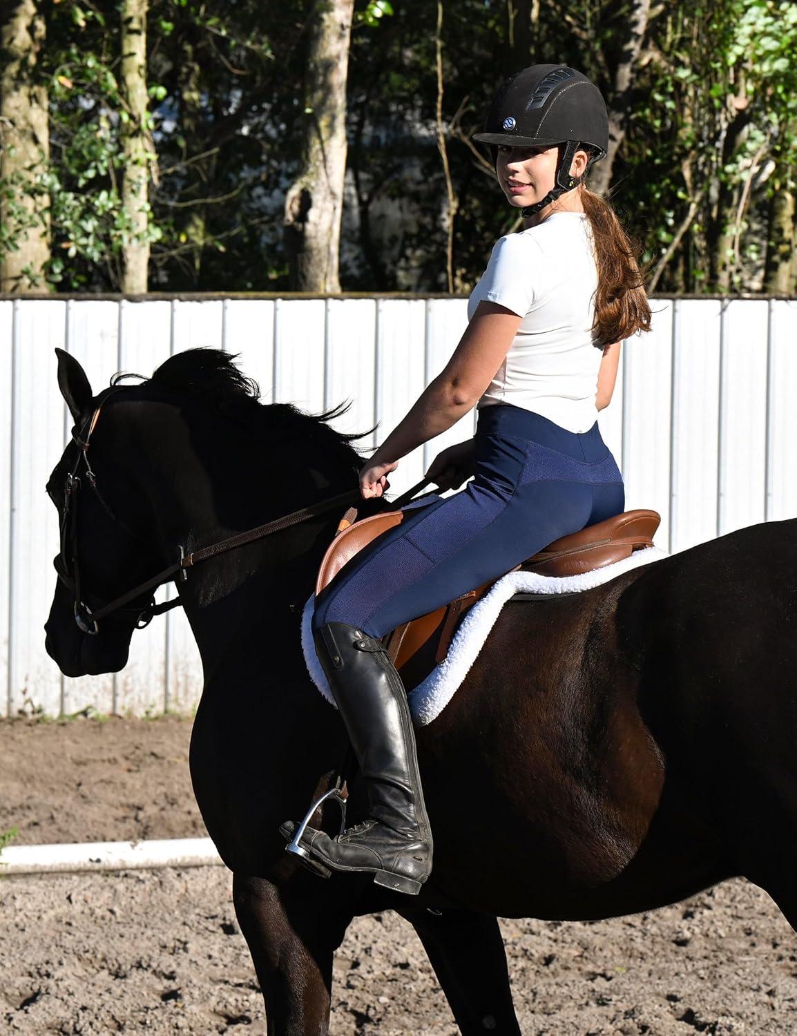 imageFitsT4 Sports Womens Horse Riding Pants KneePatch Riding Tights Ventilated Mesh Equestrian Breeches with PocketsGrey