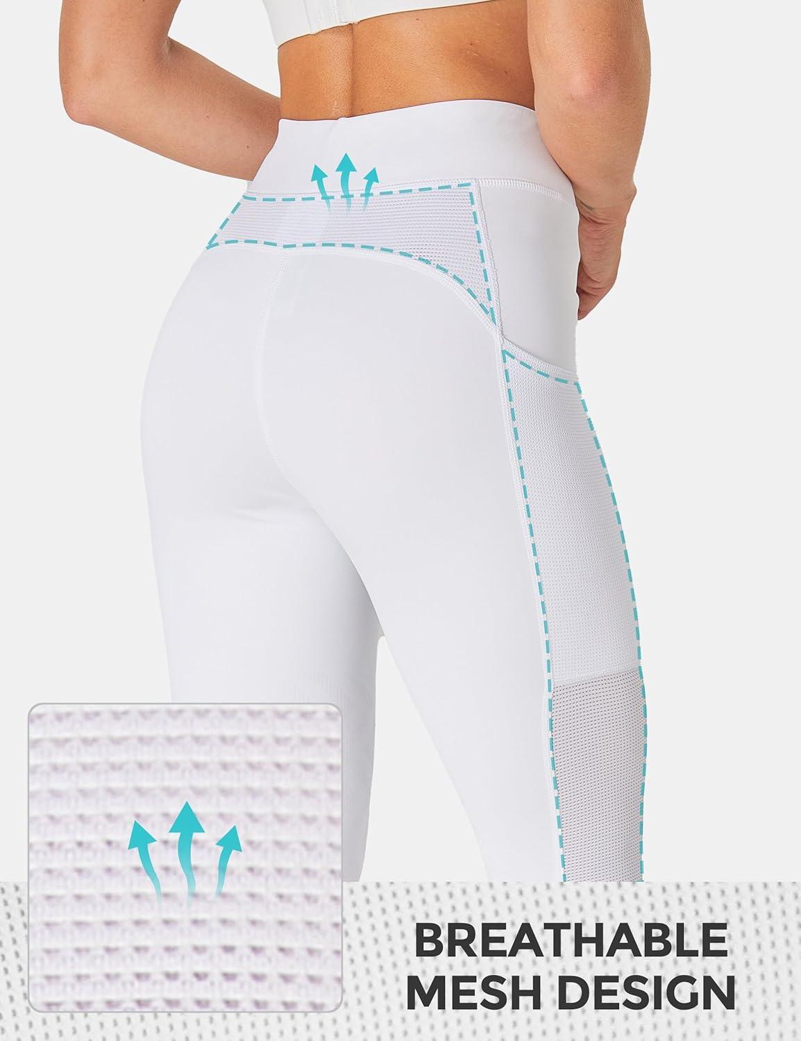 imageFitsT4 Sports Womens Horse Riding Pants KneePatch Riding Tights Ventilated Mesh Equestrian Breeches with PocketsWhite