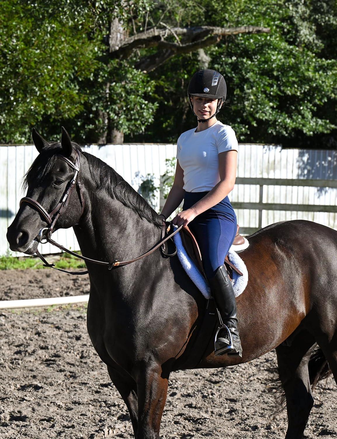 imageFitsT4 Sports Womens Horse Riding Pants KneePatch Riding Tights Ventilated Mesh Equestrian Breeches with PocketsWhite