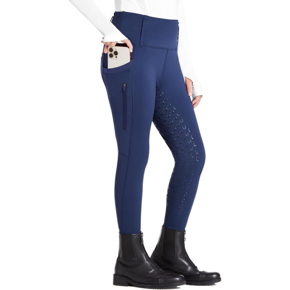 imageFitsT4 Sports Girls Riding Pants Full Seat High Waist Kids Equestrian Breeches Horse Schooling Tights Zipper PocketsBlue