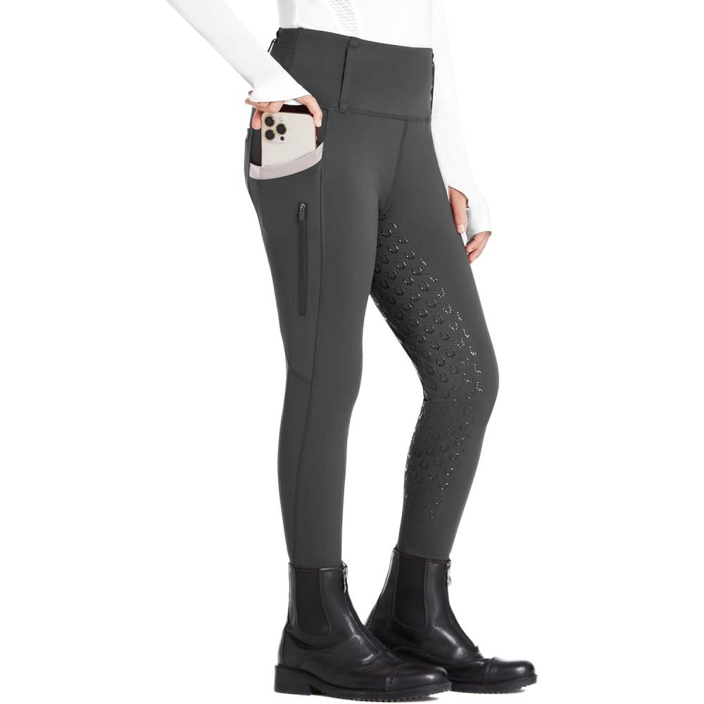 imageFitsT4 Sports Girls Riding Pants Full Seat High Waist Kids Equestrian Breeches Horse Schooling Tights Zipper PocketsDark Grey
