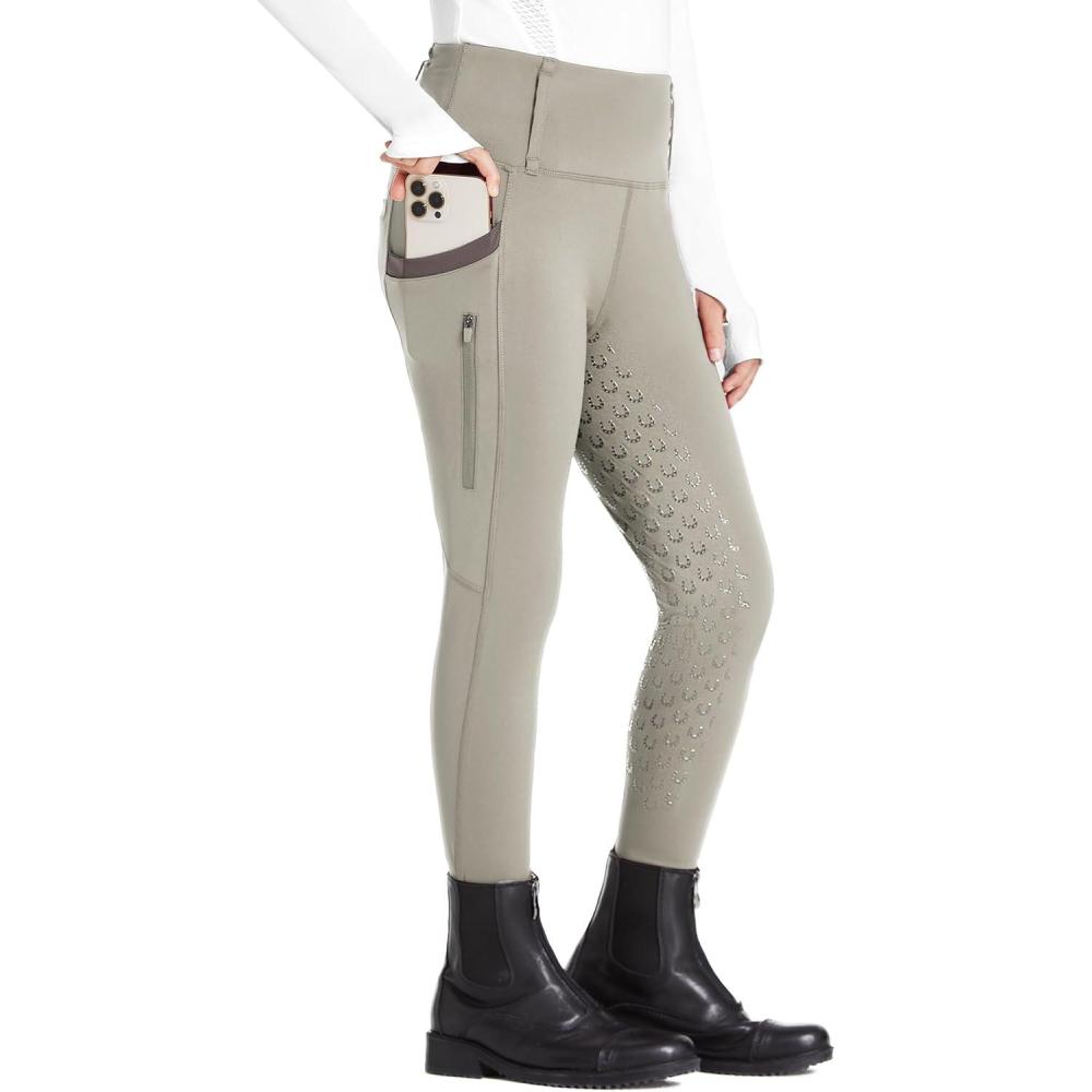 imageFitsT4 Sports Girls Riding Pants Full Seat High Waist Kids Equestrian Breeches Horse Schooling Tights Zipper PocketsKhaki