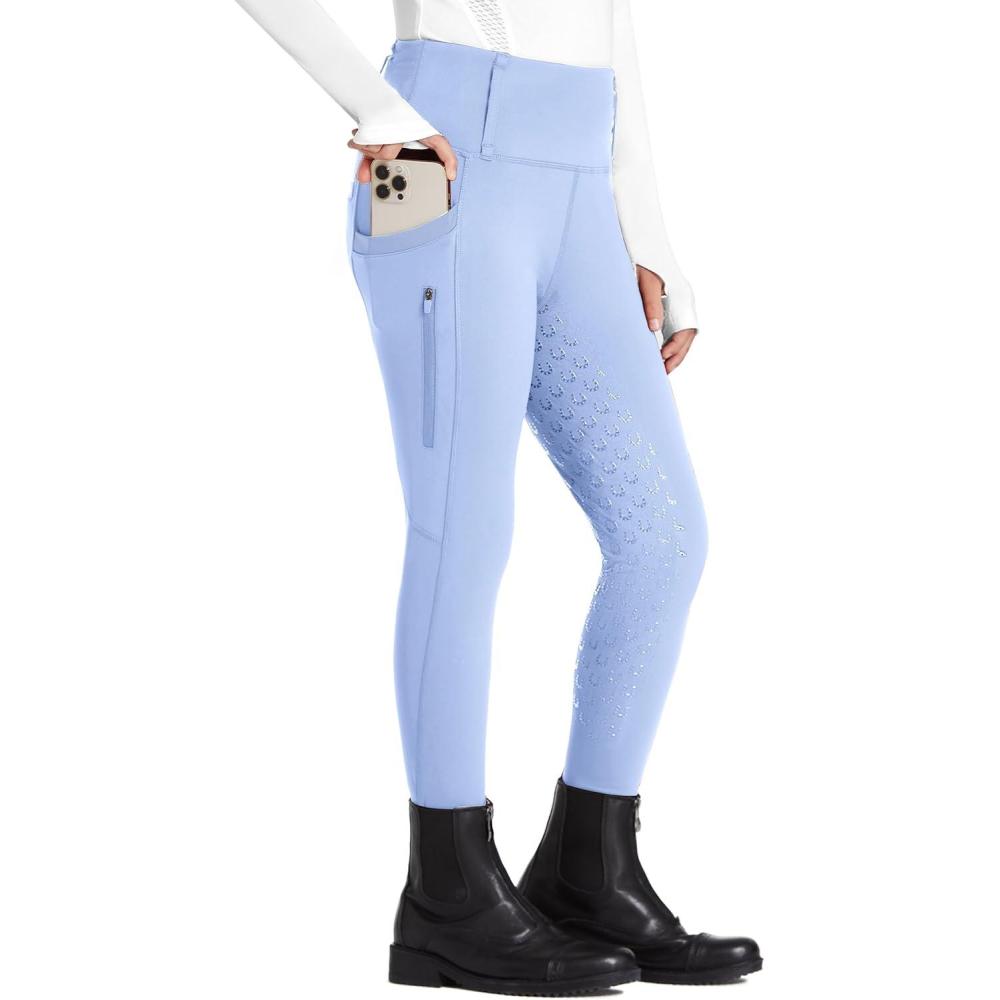 imageFitsT4 Sports Girls Riding Pants Full Seat High Waist Kids Equestrian Breeches Horse Schooling Tights Zipper PocketsLavender Blue