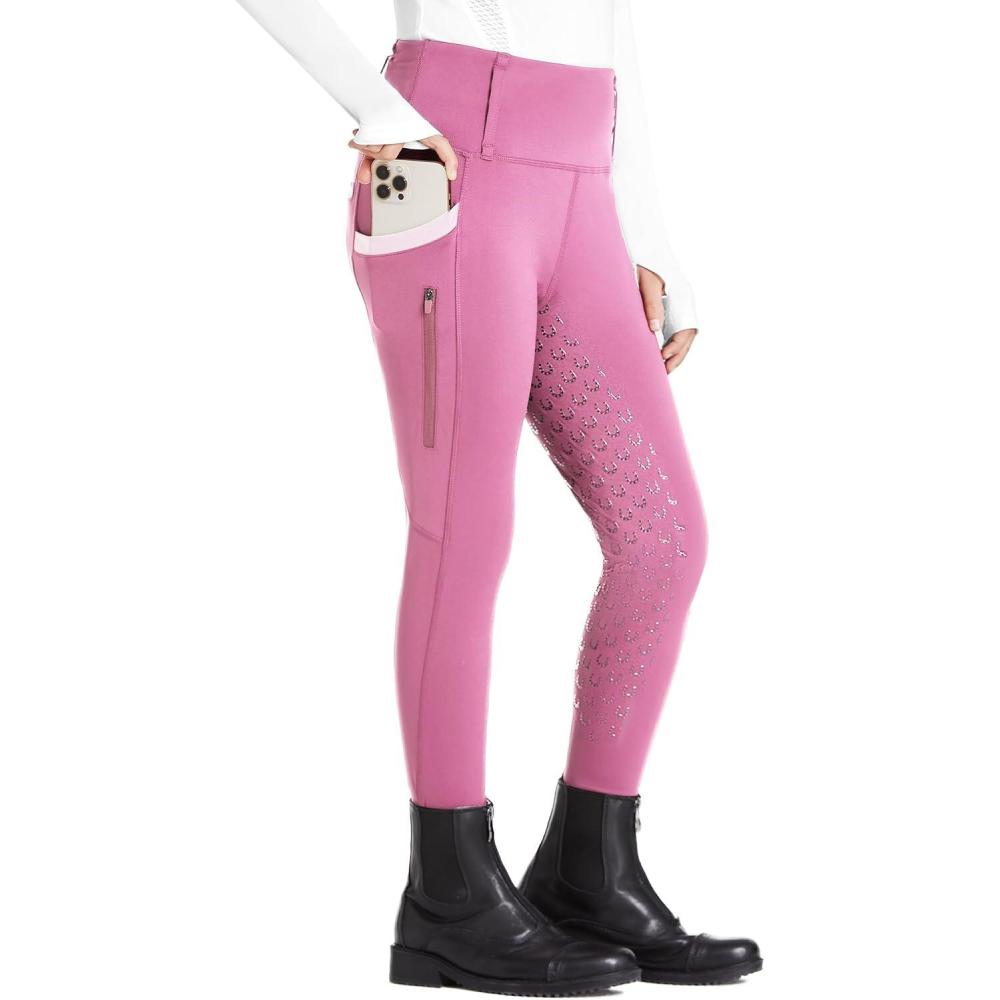 imageFitsT4 Sports Girls Riding Pants Full Seat High Waist Kids Equestrian Breeches Horse Schooling Tights Zipper PocketsPink