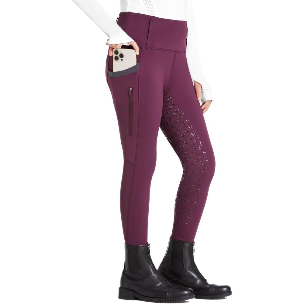 imageFitsT4 Sports Girls Riding Pants Full Seat High Waist Kids Equestrian Breeches Horse Schooling Tights Zipper PocketsWine