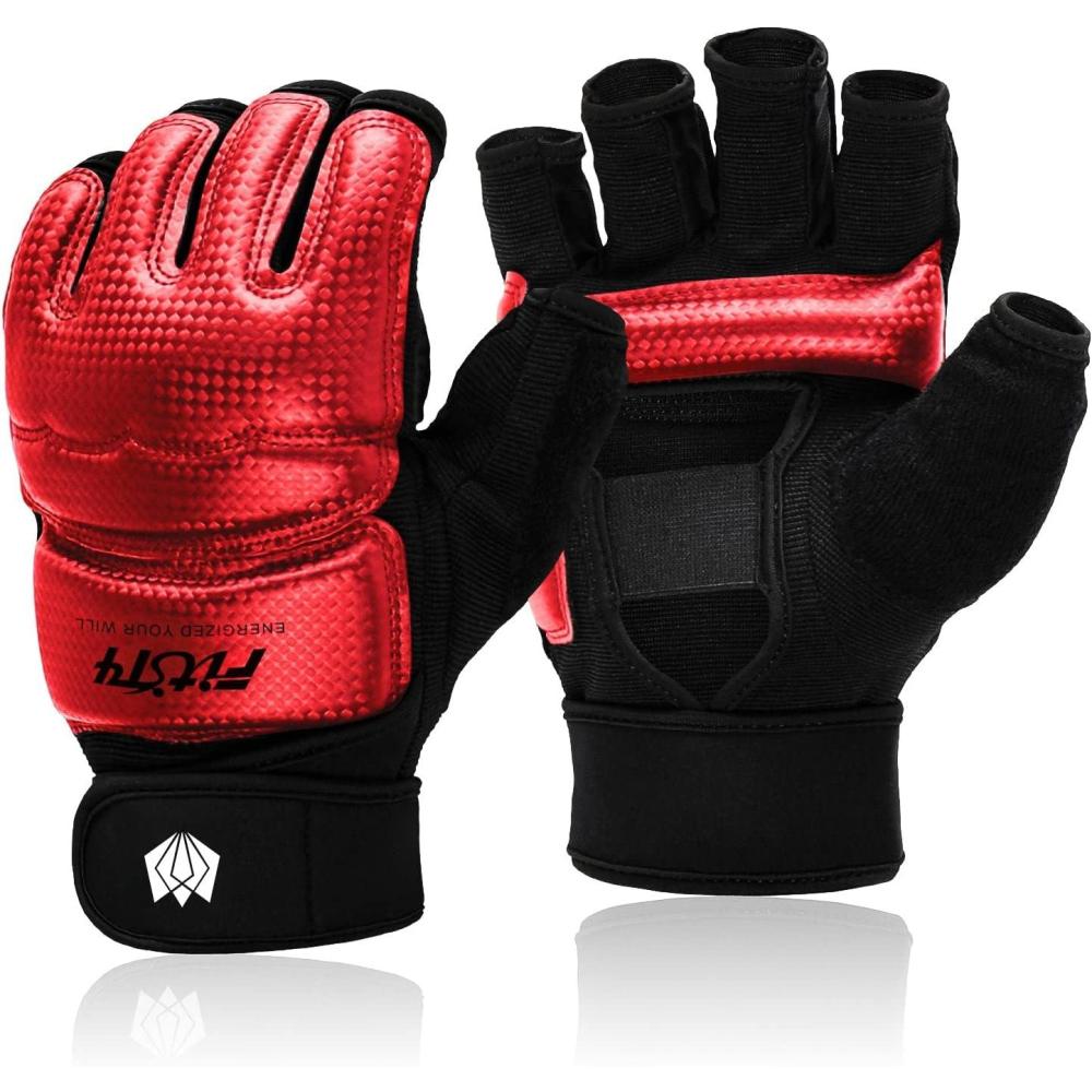 imageFitsT4 Sports Half Mitts MMA UFC Training Boxing Punch Bag Martial Arts GlovesRed