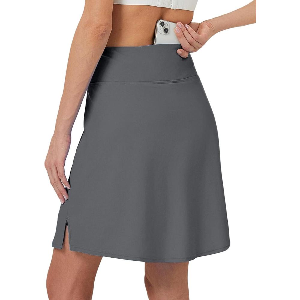 imageFitsT4 Sports Womens 20 Swim Skirt Skort with Pocket High Waisted Modest Swimsuit Bathing Suit BottomsGray