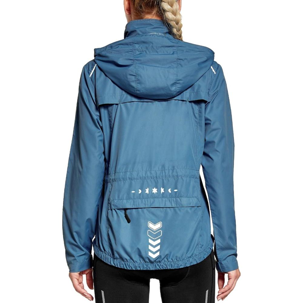 imageFitsT4 Sports Womens Cycling Running Jackets Lightweight Windproof Bike Windbreaker Reflective with HoodedBlue
