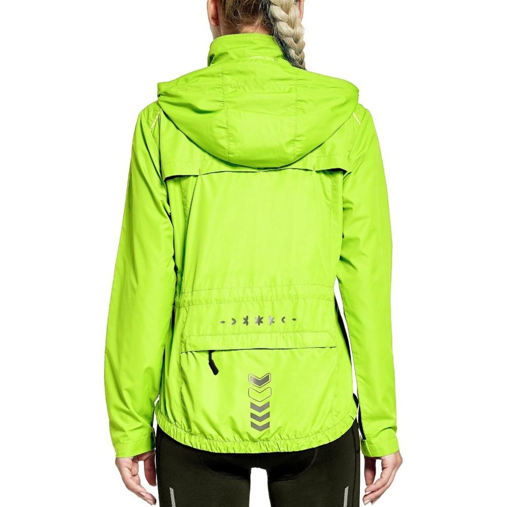 imageFitsT4 Sports Womens Cycling Running Jackets Lightweight Windproof Bike Windbreaker Reflective with HoodedFluorescent Yellow