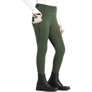 FitsT4 Sports Girls Riding Pants Full Seat High Waist Kids Equestrian Breeches Horse Schooling Tights Zipper Pockets(Army Green)