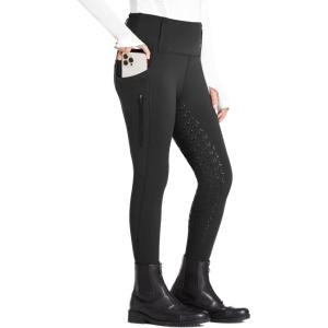 FitsT4 Sports Girls Riding Pants Full Seat High Waist Kids Equestrian Breeches Horse Schooling Tights Zipper Pockets(Black)