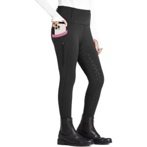 FitsT4 Sports Girls Riding Pants Full Seat High Waist Kids Equestrian Breeches Horse Schooling Tights Zipper Pockets(Black Pink)