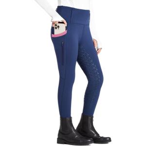 FitsT4 Sports Girls Riding Pants Full Seat High Waist Kids Equestrian Breeches Horse Schooling Tights Zipper Pockets(Blue Pink)