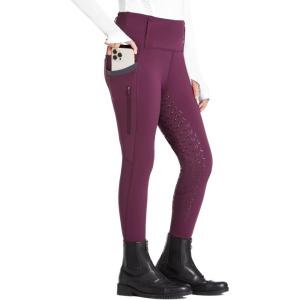 FitsT4 Sports Girls Riding Pants Full Seat High Waist Kids Equestrian Breeches Horse Schooling Tights Zipper Pockets(Wine)