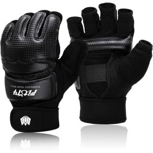 FitsT4 Sports Half Mitts MMA UFC Training Boxing Punch Bag Martial Arts Gloves(Black)