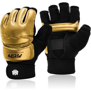 FitsT4 Sports Half Mitts MMA UFC Training Boxing Punch Bag Martial Arts Gloves(Gold)