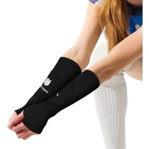 FitsT4 Sports Volleyball Arm Sleeves for Girls Passing Forearm Sleeves with Protection Pads and Thumbhole for Youth(Black)