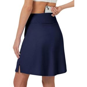 FitsT4 Sports Women’s 20” Swim Skirt Skort with Pocket High Waisted Modest Swimsuit Bathing Suit Bottoms(Navy)