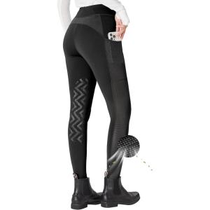 FitsT4 Sports Women’s Horse Riding Pants Knee-Patch Riding Tights Ventilated Mesh Equestrian Breeches with Pockets(Black)