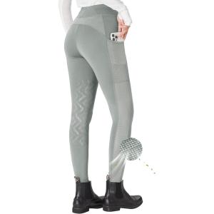 FitsT4 Sports Women’s Horse Riding Pants Knee-Patch Riding Tights Ventilated Mesh Equestrian Breeches with Pockets(Grey)