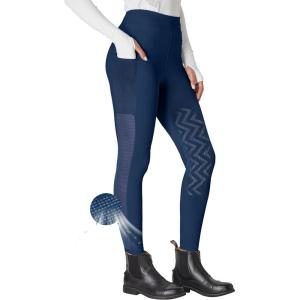 FitsT4 Sports Women’s Horse Riding Pants Knee-Patch Riding Tights Ventilated Mesh Equestrian Breeches with Pockets(Navy)