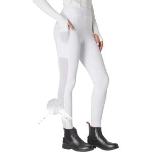 FitsT4 Sports Women’s Horse Riding Pants Knee-Patch Riding Tights Ventilated Mesh Equestrian Breeches with Pockets(White)