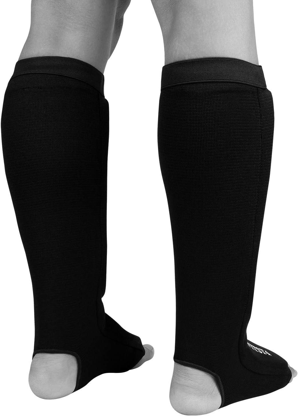 imageFitsT4 Kickboxing MMA Muay Thai Instep Padded Elastic Training Sparring Shin Guards 1 Pair