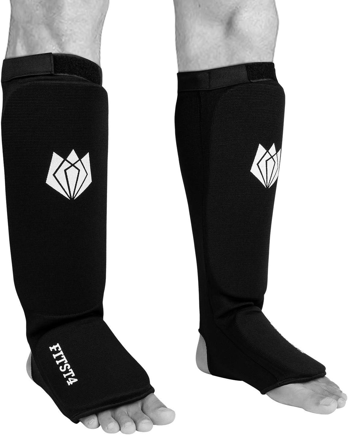 imageFitsT4 Kickboxing MMA Muay Thai Instep Padded Elastic Training Sparring Shin Guards 1 Pair