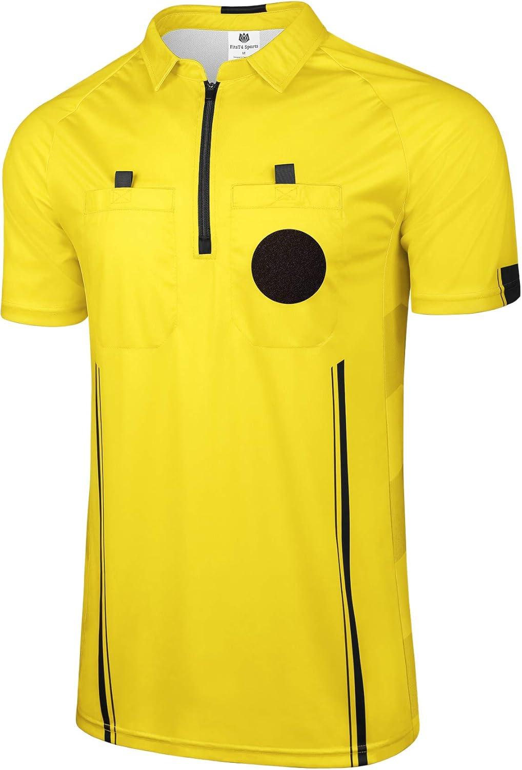 imageFitsT4 Mens Pro Soccer Referee Jersey Suit Long Sleeve and Short Sleeve Suit Yellow Green Large Ref Shirt