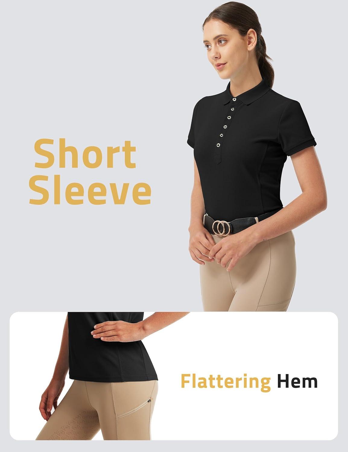 imageFitsT4 Sports Equestrian Shirts for Women Short Sleeve UPF50 Moisture Wicking Polo Shirts for Horse Riding TopsBlack