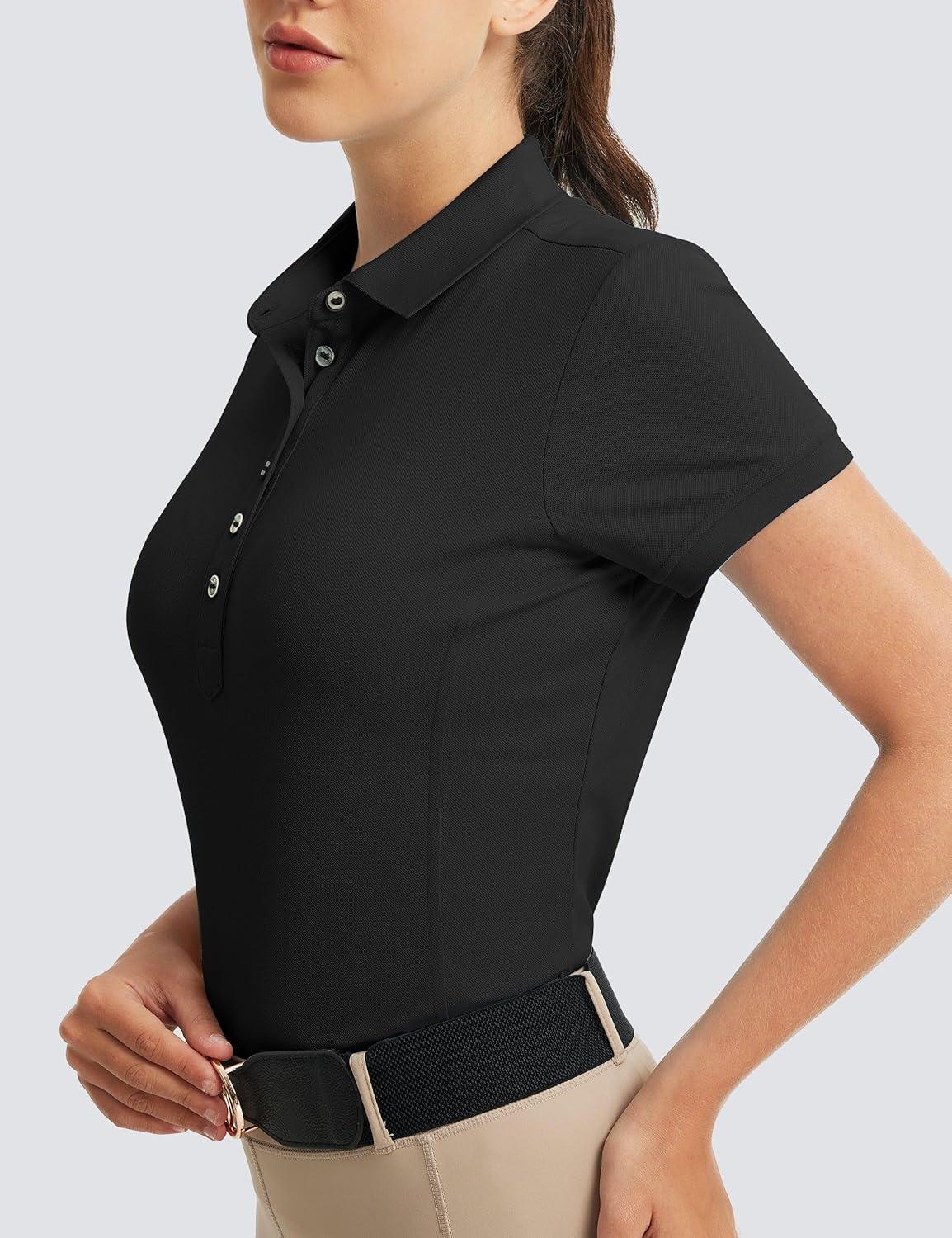 imageFitsT4 Sports Equestrian Shirts for Women Short Sleeve UPF50 Moisture Wicking Polo Shirts for Horse Riding TopsBlack