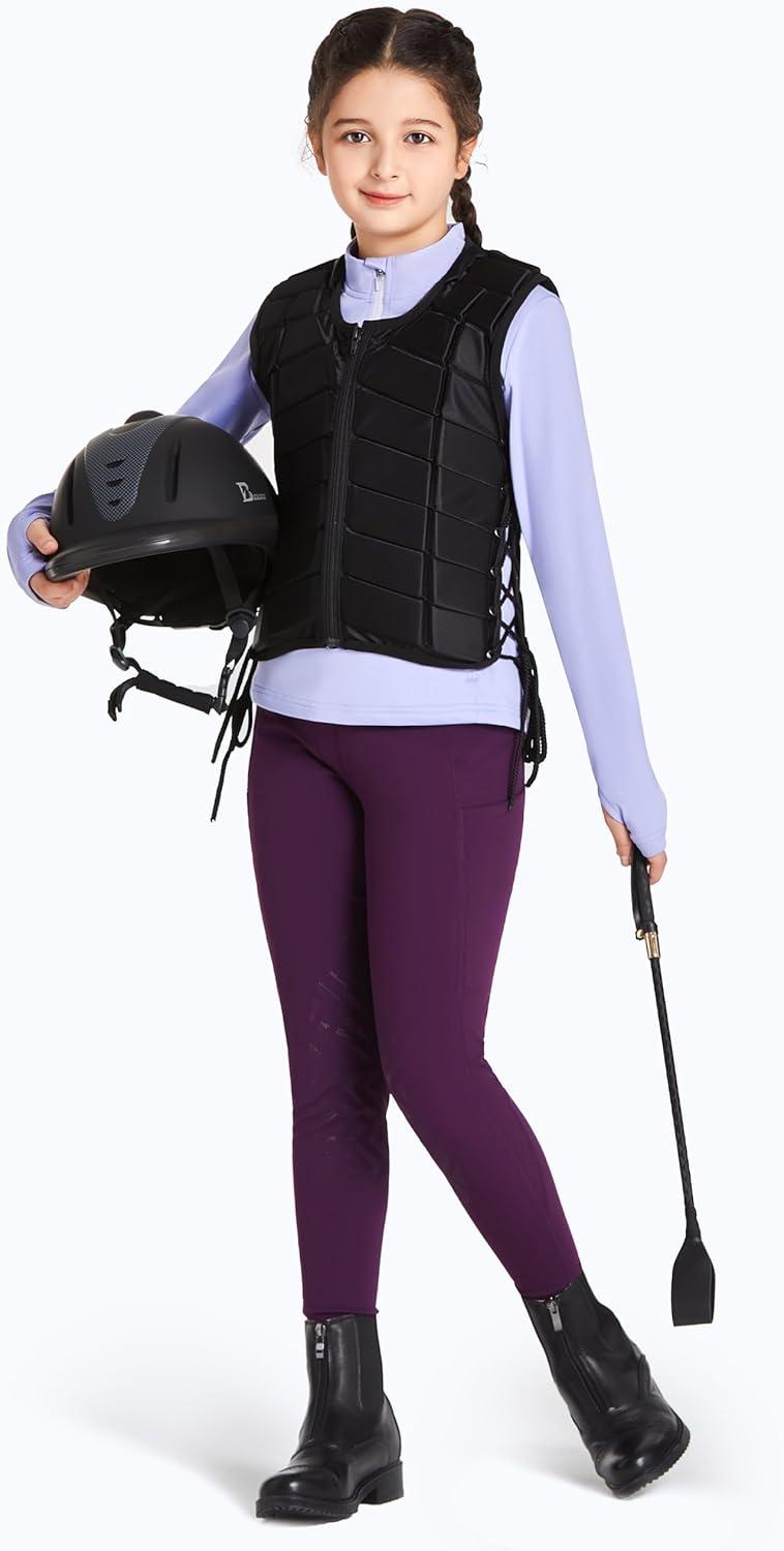 imageFitsT4 Sports Girls Fleece Long Sleeve Shirts Thumbhole Horse Riding Shirt Kids Equestrain Half Zip Thermal JacketPurple