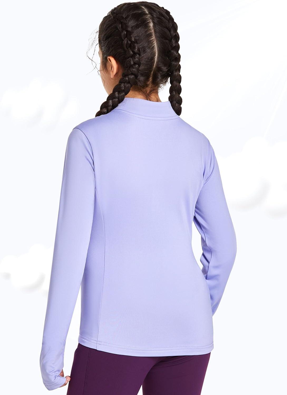 imageFitsT4 Sports Girls Fleece Long Sleeve Shirts Thumbhole Horse Riding Shirt Kids Equestrain Half Zip Thermal JacketPurple